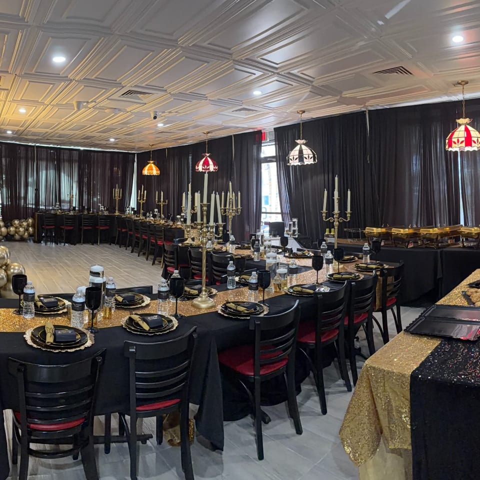 Full event hall set for a private celebration